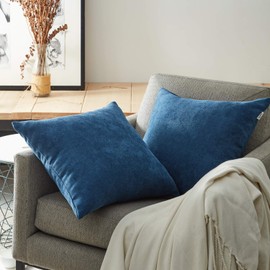 Topfinel Cushion Cover, Linen-like, 13.8 x 13.8 inches (35 x 35 cm), Nordic Fashionable, Cotton Linen, Solid Color, Sofa Backrest, Decorative Pillow Cover, Cushion Cover, Navy, 2 Pieces (19 Colors