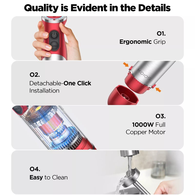 KOIOS 1000W Immersion Blender Handheld Blender Electric 5-in-1 Hand Blender