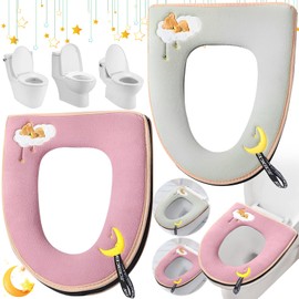 Weploda Pack of 2 Toilet Seat Covers, Warm Toilet Seat Cushion, Toilet Cover with Handle and Zip, Washable Toilet Seat Cover, 37 x 46 cm / 14.5 x 18.1 inches, Universal Toilet Seat Cover (Purple +