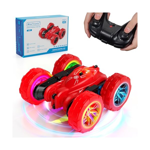 MaxTronic Remote Control Cars for Kids, Fun Flip Stunt 360Â° Rotations Double Side RC Car, 4WD Offroad 2.4Ghz Monster Truck with LED Light for Boys Girls Children Toy car