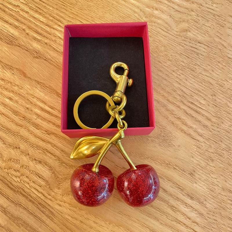ZHLZTYYL 1 pcs Cherry Keychain,Glitter Cherry Bag Charm with Key