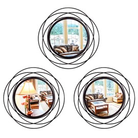 3 Set 13 Inch Black Circle Mirrors Wall Decor Iron Frame Wire Mirror Metal Circular Mirror Home Decor Hanging Mirrors for Room/Bedroom/Bathroom/Entryway