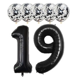 Black 19 Foil Balloons 40" Jumbo Foil Balloons Confetti Balloons for 19th Birthday Wedding Anniversary Party Decorations