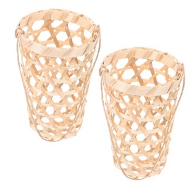 Mipcase 2Pcs Bamboo Woven Hanging Flower Planter Baskets with Burlap Rope for Wall Decor Country Style Wall Hanging Storage for Flowers and Small Items