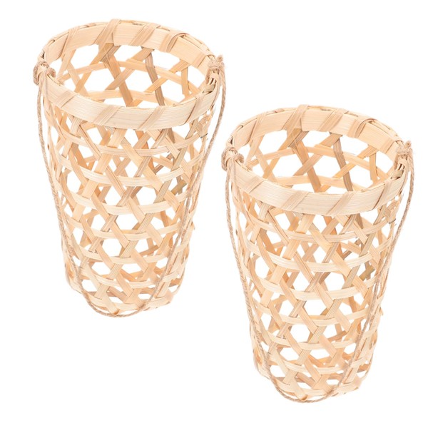 Mipcase 2Pcs Bamboo Woven Hanging Flower Planter Baskets with Burlap
