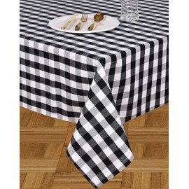 Urban Villa Tablecloth Buffalo Check Table Cloth Tabletop Cover Kitchen Dining Tablecloth 100% Cotton Great Parties Wedding Holiday Dinner Black/White Rectangle 60X84 Inches 6-8 Seats Table Cloth