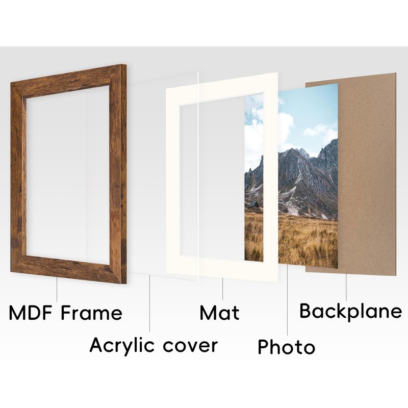SNXJWA Brown 5x7 Picture Frame with Mat for 4x6 Display,