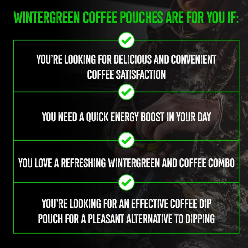 5 Cans, BaccOff Wintergreen Coffee Pouches, 50 MG of Caffeine