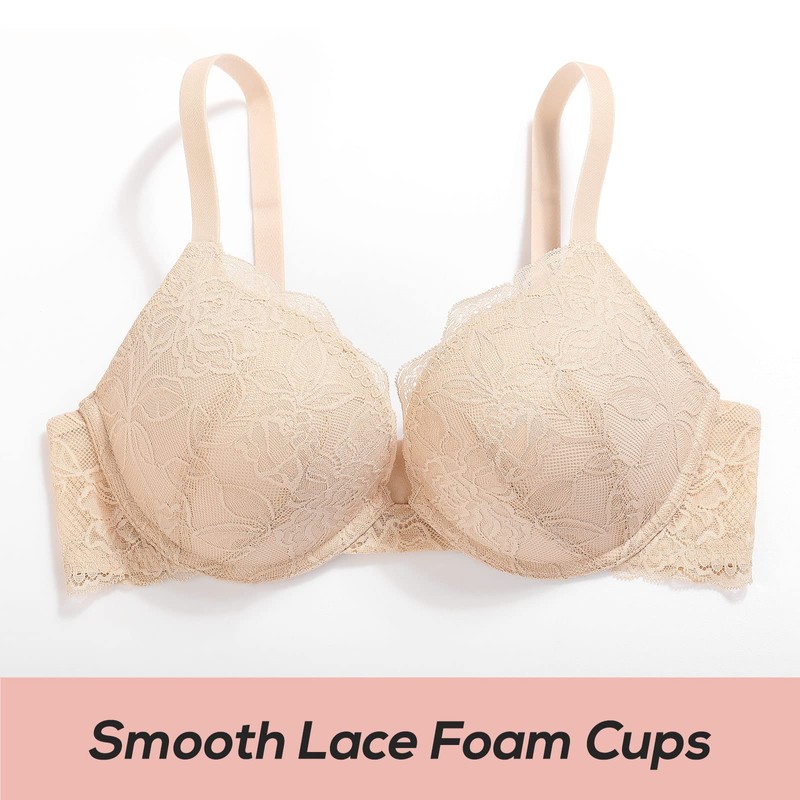 DOBREVA Women's Push-Up Bra with Lace, Padded, Plunge Underwire, Full