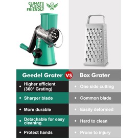 Geedel Rotary Cheese Grater with 3 Interchangeable Blades, Kitchen Mandoline Vegetable Slicer for Fruit, Nuts , Easy to Clean