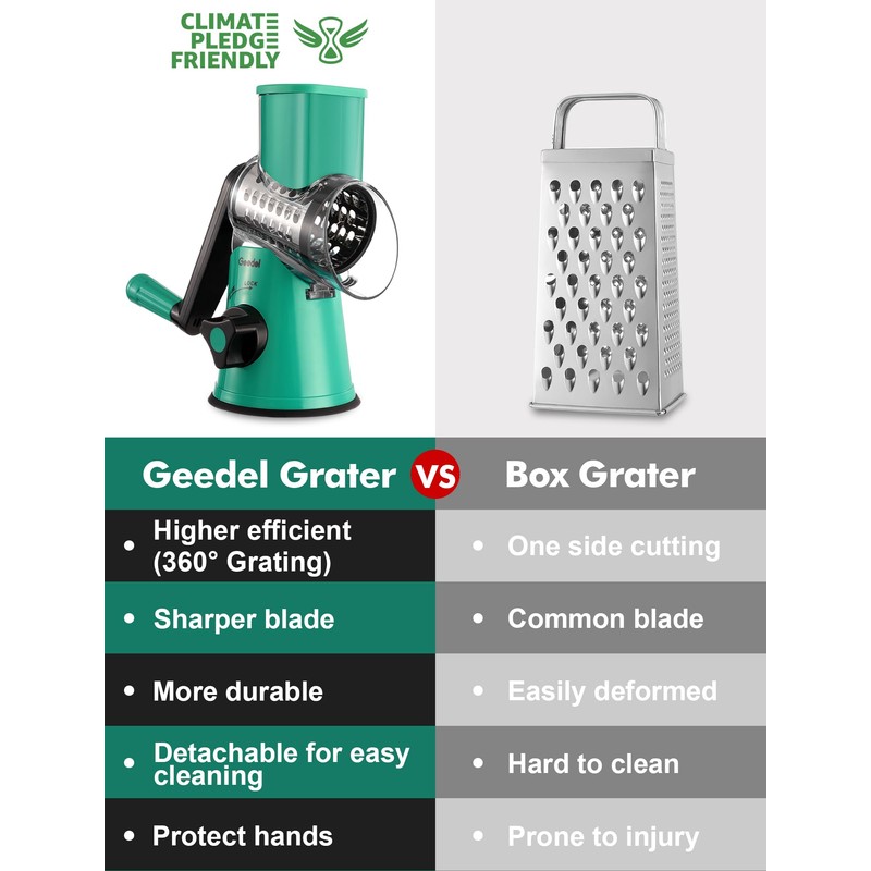 Geedel Rotary Cheese Grater with 3 Interchangeable Blades, Kitchen Mandoline