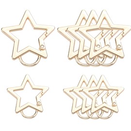 SOFPLATE 1 Box 8Pcs 2 Sizes Big Star Carabiner Star Shaped Keychain Clip Bulk Alloy Gold Large Heavy Duty Spring Gate Rings Snap Hook Clasp for Keyring Handbags Purses Lanyards DIY Crafts Supplies