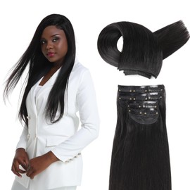 PROTEA Classical Clip In Hair Extensions, Straight Clip in Human Hair for Women, Remy Human Hair Extensions, Natural Black 26inch 100g