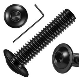 Mywish M6 x 25mm 25Pcs Flange Button Head Hex Socket Cap Screws Bolts, 304 Stainless Steel Furniture M6x1.0 Bolts Full Thread, Black Oxide & Hex Spanner
