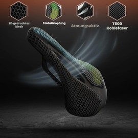 IMPALAPRO Carbon Saddle 3D Print Ultralight 250 x 140 mm — 3D Saddle Carbon T800 High Hardness — Bicycle Saddle Carbon with Ergonomic Cut-Out — Oval Rails 7 x 9 mm