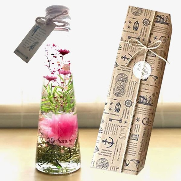 Mother's Day Herbarium Carnation Herbarium Flower Gift Flower "Triangular Bottle Finished Product" (Pink Gift Box))