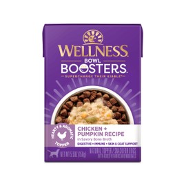 Wellness Bowl Boosters Hearty Toppers, Chicken & Pumpkin Recipe in Savory Bone Broth Dog Food Toppers, 5.5 Ounce Pouch (Pack of 12)