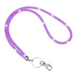 Ymapinc Bling Lanyard, 19.7'' Office Neck Strap Crystal Lanyards Office Employee Lanyard Crystal Keychain with Metal Clasp & Keyring for ID Badge Holder Key(Purple)