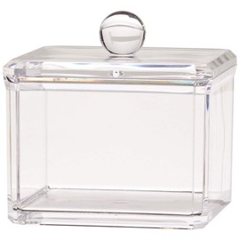 KW Collection Square Acrylic Cotton Ball Pads Gauze Swab Holder Organizer Q-tip Dispenser Storage Canister Bathroom Container Flossers Box Case (3.5 x 3.5 x 3 inches, Single Tier, Transparent)