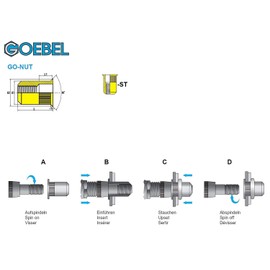 GOEBEL® - 250 x Blind Rivet Nuts M8 Galvanised Steel (Diameter x L) 10.9 x 15.5 mm Blind Nuts Small Countersunk Head Round Shaft Knurled Shaft End Open Insert Nut Rivet Nuts