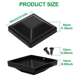 Pack of 6 Plastic Fence Post Caps 9 x 9 Black, Square Fence Post Attachments with Mounting Screws, Weatherproof Fence Post Protection Caps