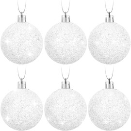 BBTO Glitter Christmas Balls Ornaments White Christmas Snowball Ornaments Set Mini Plastic Xmas Hanging Seasonal Decoration for Christmas Tree Winter Decor Party Wedding Supplies (24 Pcs,2.4 Inch)