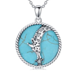 Reaii Natural Turquoise Giraffe Necklace for Women 925 Sterling Silver 1.2mm Cable Chain and Pendant Genuine Turquoise Jewelry Gifts