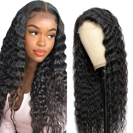 Evaxilc Glueless Real Hair Wig, 150% Density, Deep Wave Lace Wig, Human Hair, 12A Grade, 5x5 HD Lace Front Wig, Human Hair, No Smell, Pre Plucked, Brazilian Baby Hair, #1b Natural Black, 14 Inches