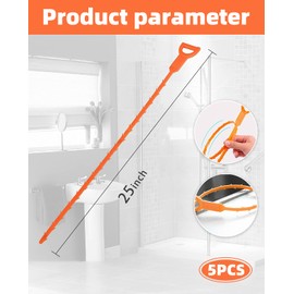 LSLCQW 5 Pack 25inch Drain clog remover, Snake Drain Cleaner Hair Clog Remover tool, Shower kitchen sinks and bathtubs, sink snake, hair toilets sewer pipe drain cleaning tools.