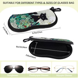 Soft Glasses Case for Sunglasses Storage Bag Men & Women or Children Ultralight Neoprene Zip Belt Clip Glasses Case Portable for Keys Pencils Cards (Flower Cat)