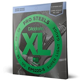 D'Addario | XL Bass ProSteels | Cuerdas para Bajo Eléctrico de 5 Cuerdas | Calibre Súper Ligero, 40-125 | Escala Larga | Acero Inoxidable | EPS220-5