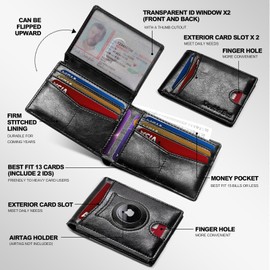 Slim Wallet for Men RFID Blocking Bifold Mens Slim Wallet,Ultra Thin Minimalist Front Pocket Small Compact Mens Leather Wallets,Smart Security Credit Card Holder with 2 ID Window & 1 Money Slot