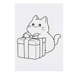 'Cute Kitten with Gift' Temporary Tattoo - Water Resistant, Skin-Safe, Non-Toxic Transfer (TO00085639)