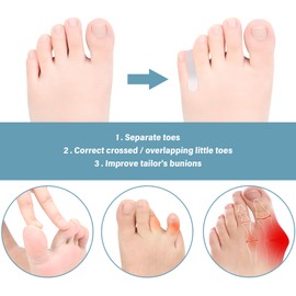 Gel Toe Separators DYKOOK Set of 8 Flared Gel Toe Separators Small Toe Spacers Toe Straighteners Helps with Bunions,Overlapping Toes and Temporary Bunion Corrector Gel Toe Spreader for Bunions-Clear