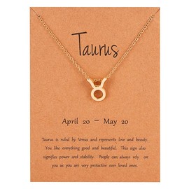 Gold Star Sign Pendant Chain Necklace - Taurus (20th April - 20th May) - Zodiac Constellation Horoscope Celestial Astrology Jewellery - Women Men Gift