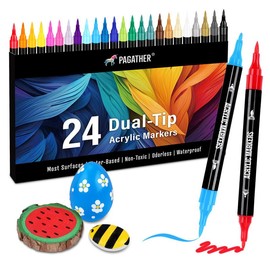 Acrylic Paint Markers, Dual Tip with Fine Tip and Brush Tip Pens for Stone, Wood, Calligraphy, Canvas, Ceramic, Metal, Glass, Rock Painting, DIY Crafts Art Supplies Kit:_48 color