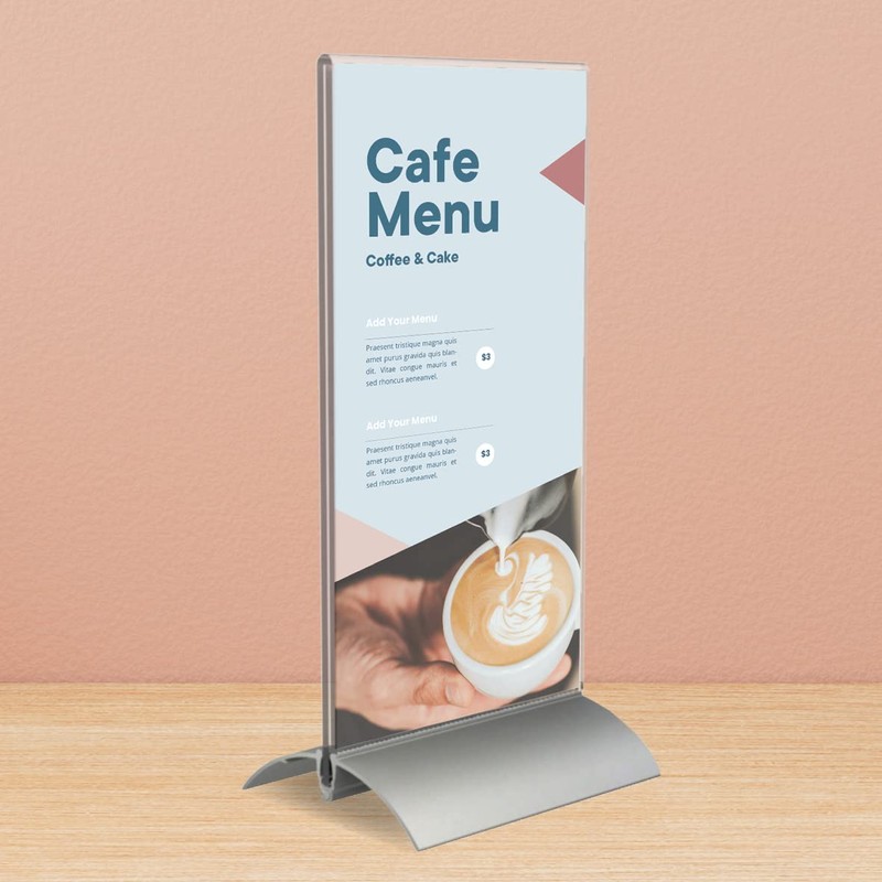 OPUS 2-Sign Holder with Aluminium Base, 1/3 A4, Crystal Clear