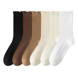Weuiean ELIU-91 Women's Socks, 6 Colors, Set of 6 Pairs Ruffle, Crew Socks, Short Socks, Ankle Socks, Cute, 8.7 - 9.8 inches (22 - 25 cm), 5-color
