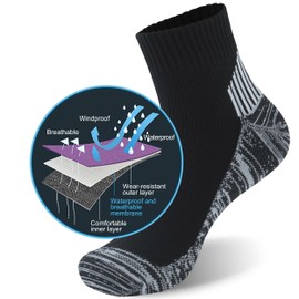 RANDY SUN Waterproof Hiking Socks, Womens Youth Moisture Wicking Winter Cushioned Trekking Ankle Dry Socks for Soccer Jogging 1 Pair (Black&Grey, X-Small)