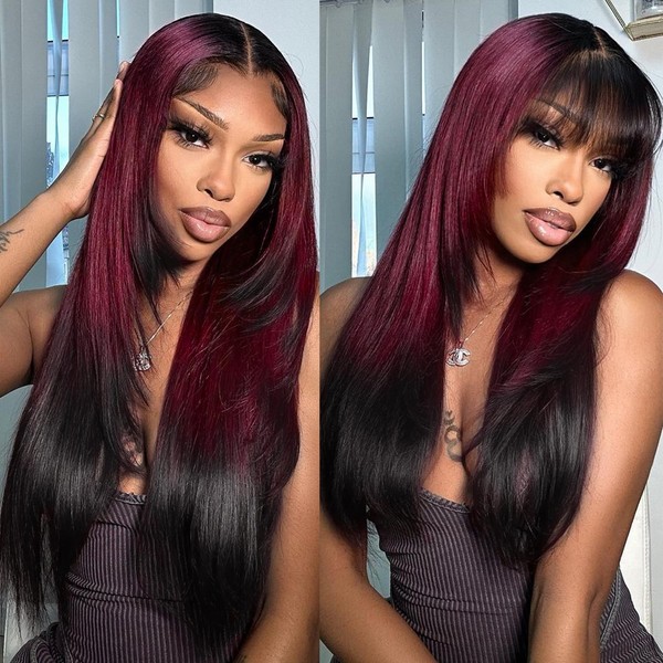 BrownBomb Ombre Red Black Wear and Go Glueless Wigs Pre