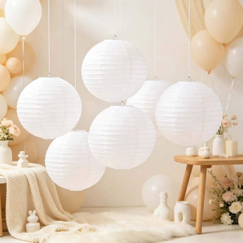 5 Pack 12 Inch White Round Paper Lanterns Chinese Japanese