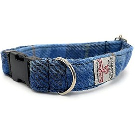 Harris Tweed Blue Check Dog Collar (Large)