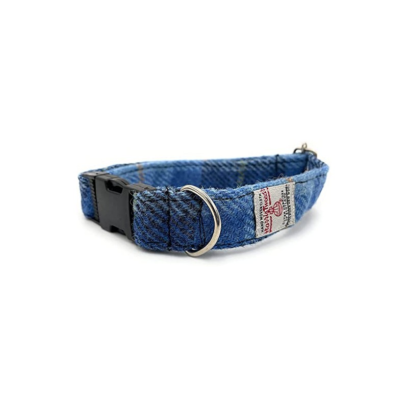 Harris Tweed Blue Check Dog Collar (Large)