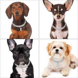 Silver Dog Cat Chain Collar Necklace with Diamond Pendant K Metal Cuban Link Chains Pet Gold Crystal Collar Necklaces Accessories for Cats Puppy Dogs(8inch)