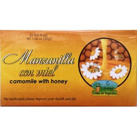 Manzanilla Té Con Miel. 25 Tea Bags. Camomile Tea with Honey. 2-PACK (50 Tea bags Total) (50 Bolsas)