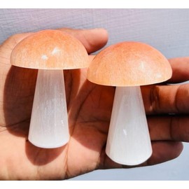 Generic Natural Citrine Selenite Mushroom Beautiful Hand Carved Citrine Selenite Crystal Handmade Home Decor Antique Collectible Showpiece