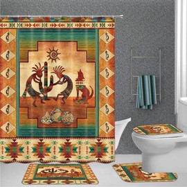 Bcsewcg Southwestern Native American Bathroom Shower Curtain Sets, Western Waterproof Polyester Fabric Bathroom Accessories Bathtub Decorative
