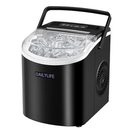 DAILYLIFE Ice Maker Countertop, Portable Ice Maker with Handle, Fast Ice in 6 Mins, 34lbs Per Day, Ice Machine for Home Office Kitchen RV Camping, Black