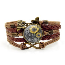 Gmamasim Home Sunflower Gifts Sunflower Leather Bracelet for Women Teen Girls You are My Sunshine Boho Bracelets for Wife Daughter Mom Birthday Friendship Bracelets Gifts for Her