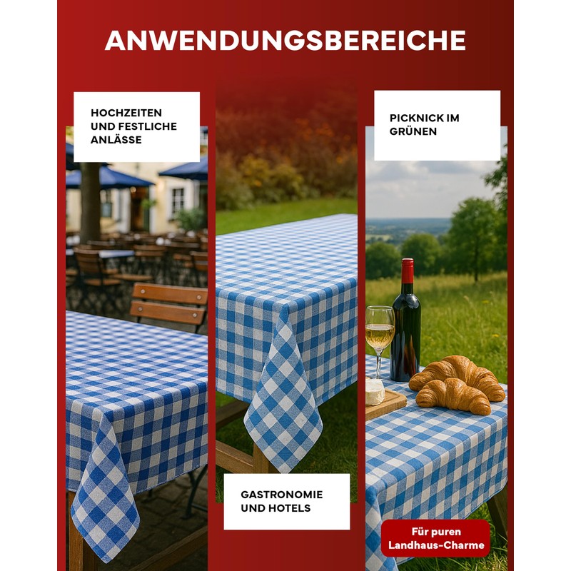 TextilDepot24 country house tablecloth, checked, 100% cotton, customable colours and